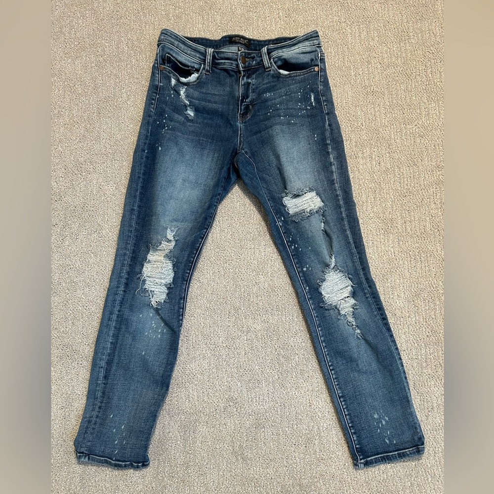 Judy Blue Los Angeles Boyfriend Fit Distressed Paint Splatter Jeans 11/30 Medium